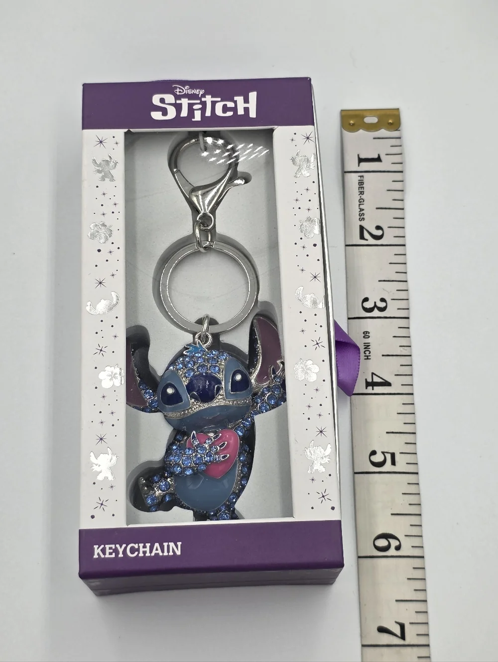 Disney‎ Lilo & Stitch Blue Rhinestone Heart Keychain Bag Charm New in Box